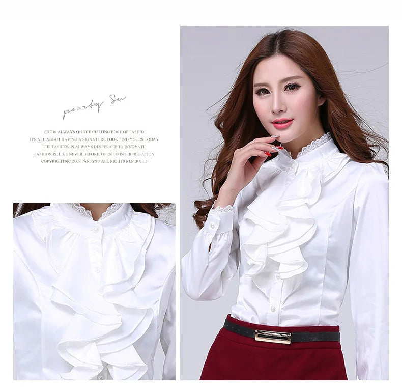 Women Shirts Long Sleeve   Spring Autumn Button Up Tops Fashion Lady Stand Collar Shirt Solid Color Female Elegant Blouses    Your Coastal Marketplace | Shoreshopper.com