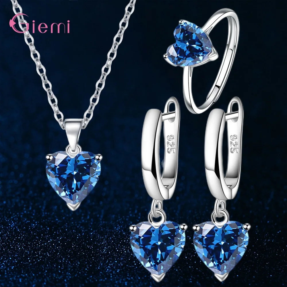 Top Fashion 925 Silver Jewelry Sets Shiny Crystal Gifts Suit For Women Girls Pendant Necklace Earrings Rings Hot Sale    Home Decor Supply | Online Retail | ShoreShopper.com