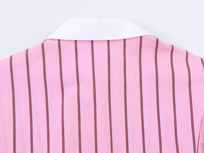HH Women Spring Casual Shirt Pink Striped Lapel Long Sleeve Single Breasted Fashion Female Elegant Loose Versatile Blouse Mujer    Your Coastal Marketplace | Shoreshopper.com