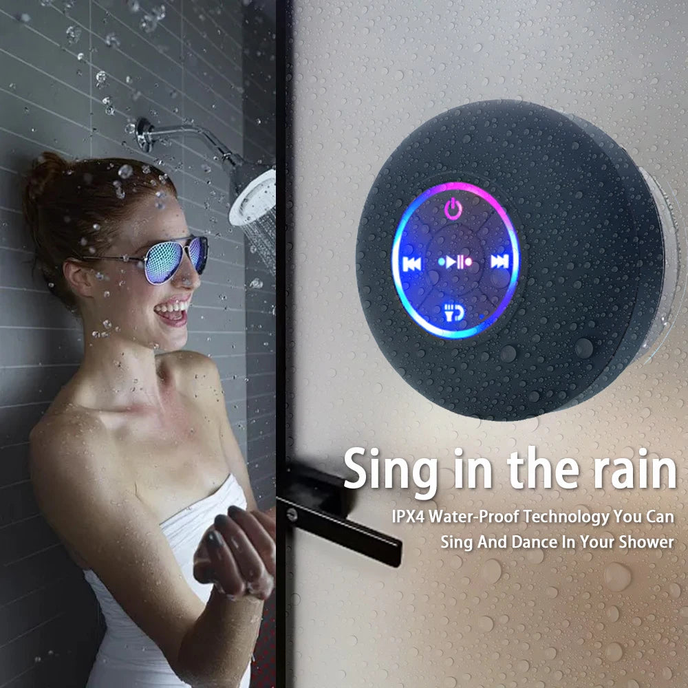 Portable Wireless Bluetooth Speaker LED Light IPX4 Waterproof Loudspeaker Outdoor Bathroom Large Suction Cup Stereo Sound Box - ShoreCo.Shop