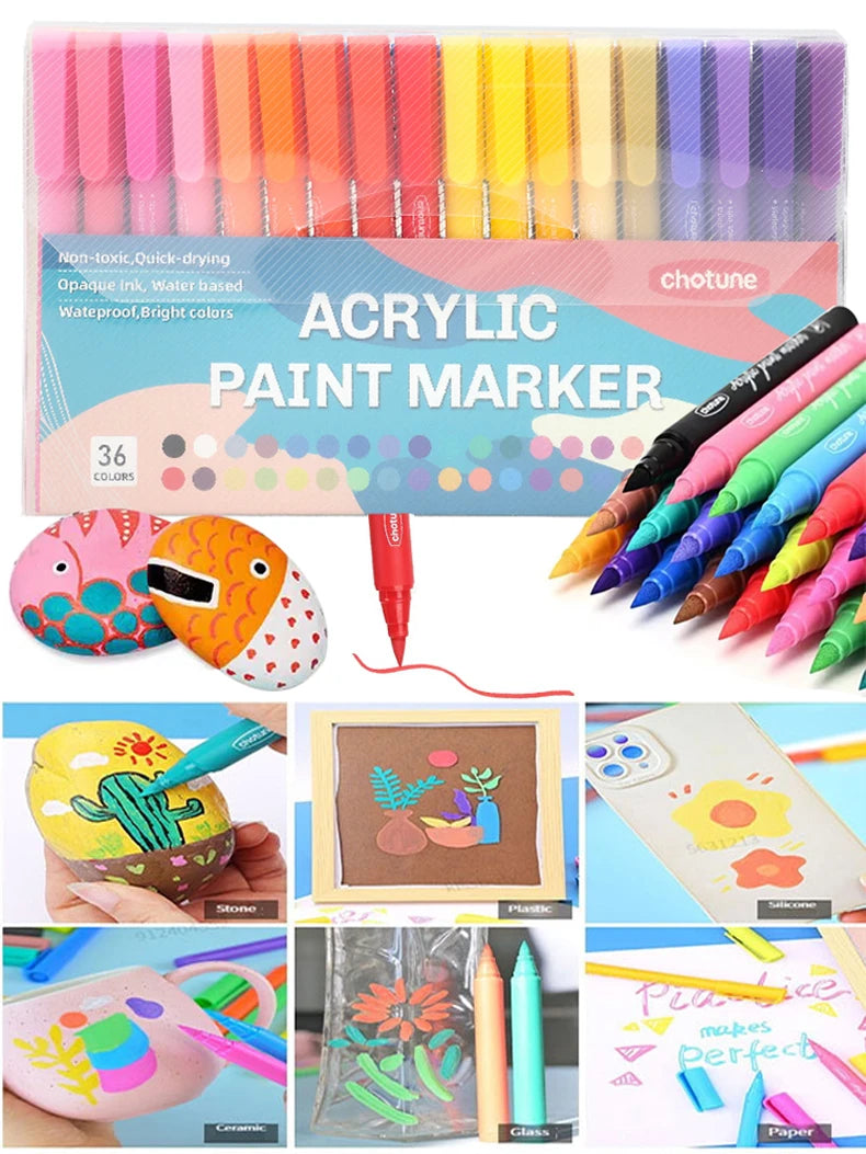 36 Colors Pastel Acrylic Paint Pens  Brush Markers for Wood Canvas Stone Rock Painting Glass Ceramic Fabric Metal Art Supplies    Home Decor Supply | Online Retail | ShoreShopper.com