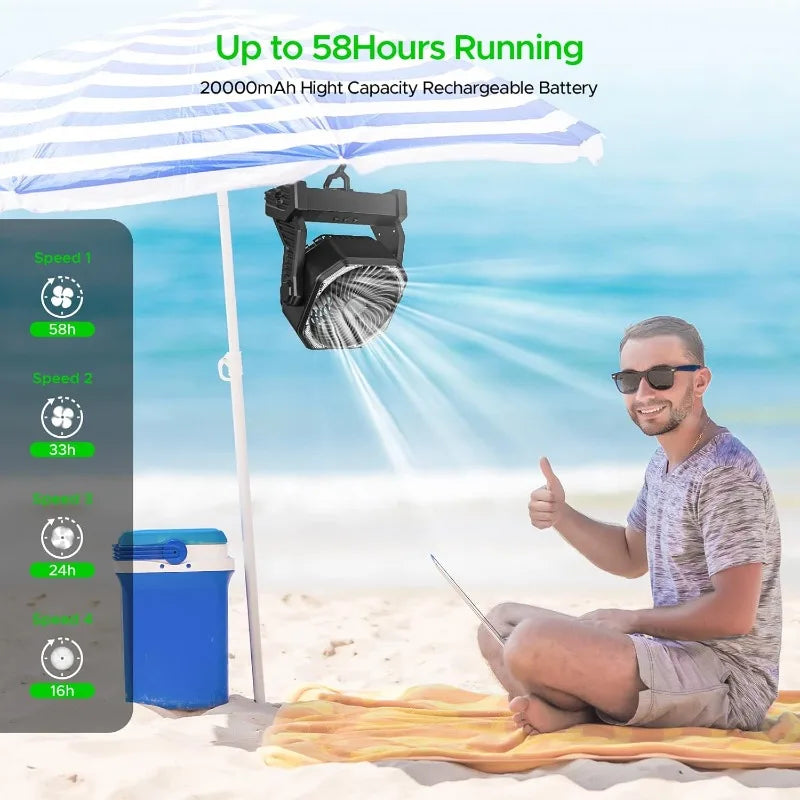 Camping Fan with LED Lantern, 20000mAh Auto-Oscillating Battery Operated Desk Fan with Remote&Hook, 8” Portable Fan    Home Decor Supply | Online Retail | ShoreShopper.com
