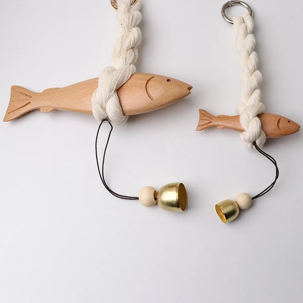 Marine Beach Themed Wood Fish Sculpture with Bell Handcrafted Fish Wall Hanging Decor Hand Carved Rustic    Your Coastal Marketplace | Shoreshopper.com