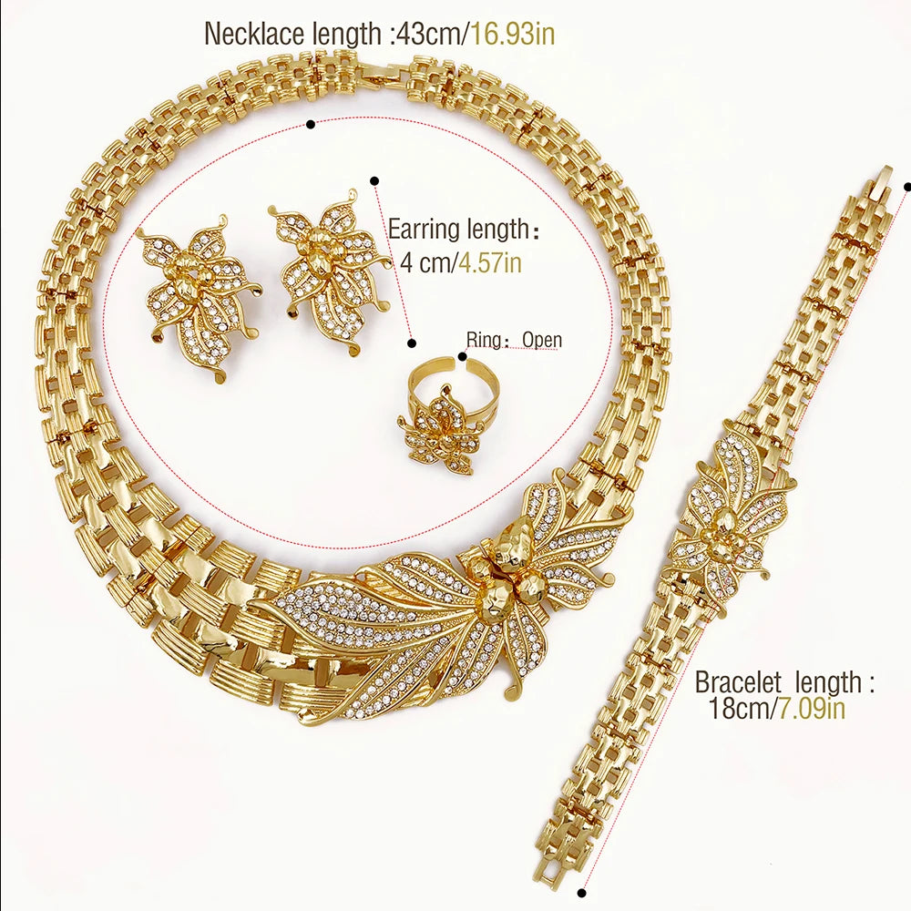 YTJX Wedding Jewelry Set Africal Big Flower Choker Necklace Fine Zircon Bracelet Piercing Earring Ring 18K Gold Plated Jewellery    Home Decor Supply | Online Retail | ShoreShopper.com