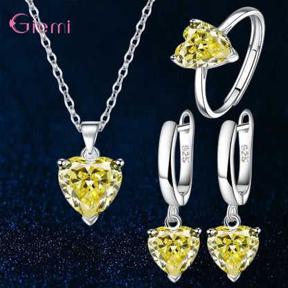 Top Fashion 925 Silver Jewelry Sets Shiny Crystal Gifts Suit For Women Girls Pendant Necklace Earrings Rings Hot Sale    Home Decor Supply | Online Retail | ShoreShopper.com