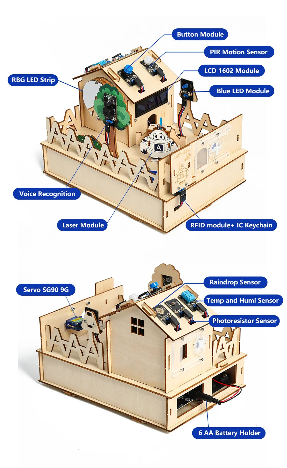 ACEBOTT Smart Home STEM STEAM Starter Kit Wooden House IoT Wifi Blockly Programming for ESP32 Arduino - ShoreCo.Shop