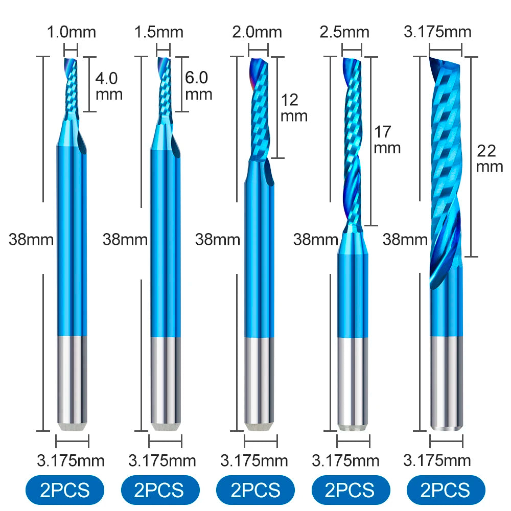 XCAN10pcs Single Flute Carbide End Mill 1/8'' Shank O Flute Spiral CNC Router Bit Cutter 1/1.5/2/2.5/3.175mm Wood Milling Tools    Home Decor Supply | Online Retail | ShoreShopper.com