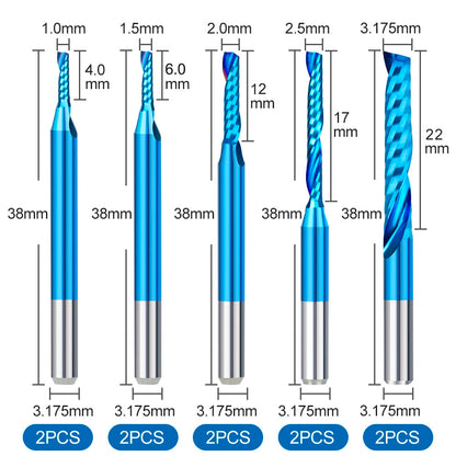 XCAN10pcs Single Flute Carbide End Mill 1/8'' Shank O Flute Spiral CNC Router Bit Cutter 1/1.5/2/2.5/3.175mm Wood Milling Tools    Home Decor Supply | Online Retail | ShoreShopper.com