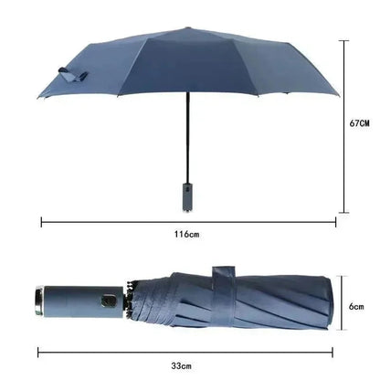 Travel Umbrella with Built-In LED Flashlight Rotating Handle Windproof 10-Rib UV Protection Automatic Open Design    Your Coastal Marketplace | Shoreshopper.com