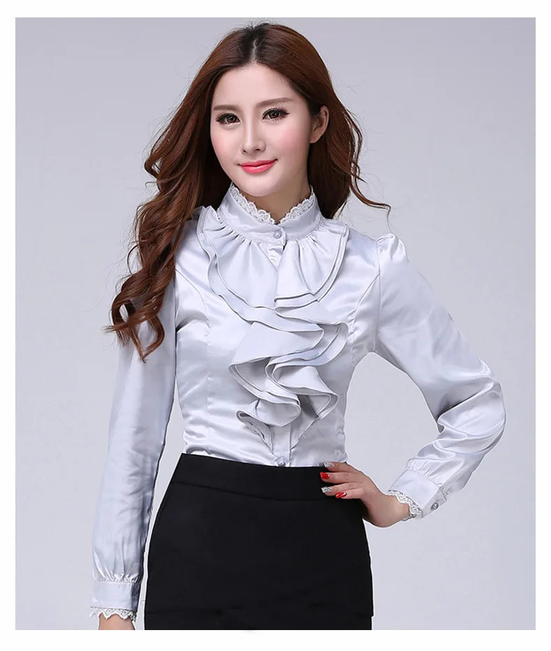 Women Shirts Long Sleeve   Spring Autumn Button Up Tops Fashion Lady Stand Collar Shirt Solid Color Female Elegant Blouses    Your Coastal Marketplace | Shoreshopper.com