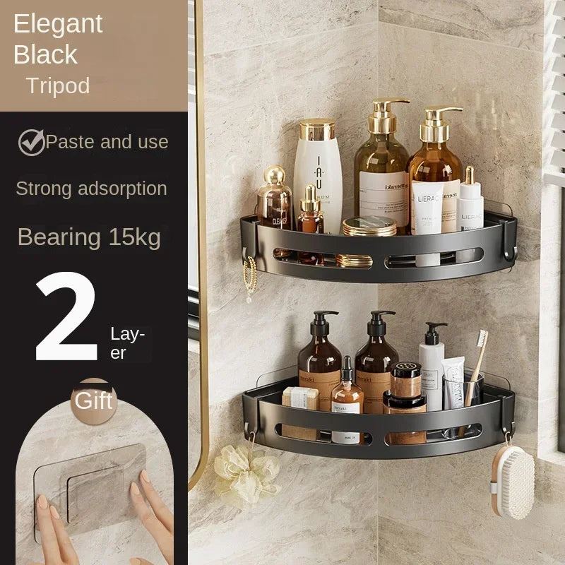 Bathroom Shelves Organizer No Punching Required Kitchen Corner Shelf Racks Shampoo Makeup Storage Holder Shower Towel Caddy Rack    Home Decor Supply | Online Retail | ShoreShopper.com