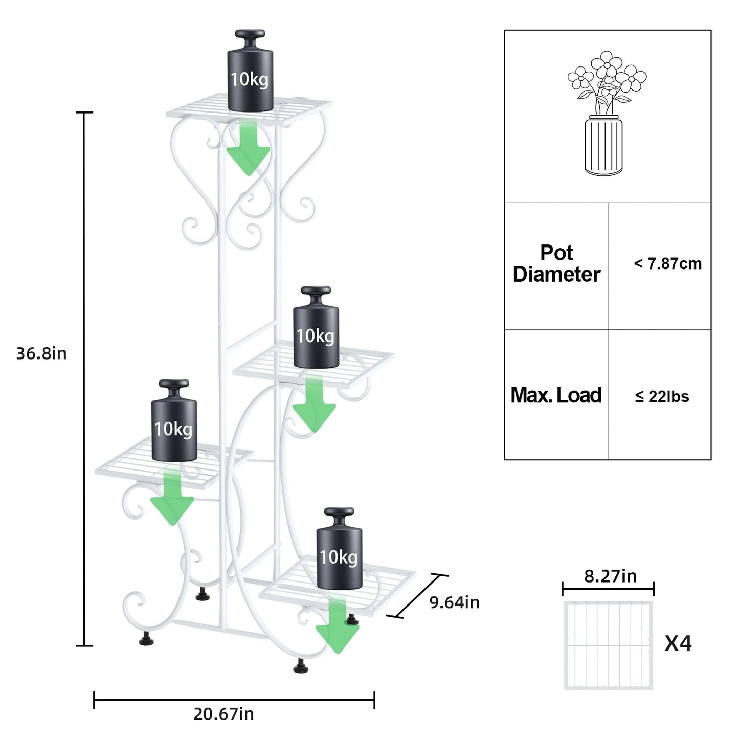 4 Tier Metal Plant Stand for Indoor Outdoor Garden Patio Flower Pot Display Rack Organizer Black and White    Home Decor Supply | Online Retail | ShoreShopper.com