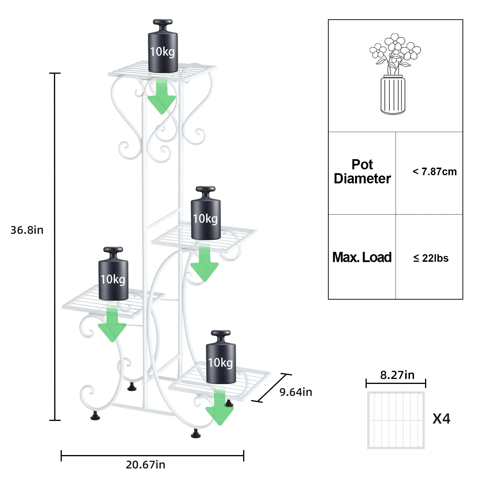 4 Tier Metal Plant Stand for Indoor Outdoor Garden Patio Flower Pot Display Rack Organizer Black and White    Home Decor Supply | Online Retail | ShoreShopper.com