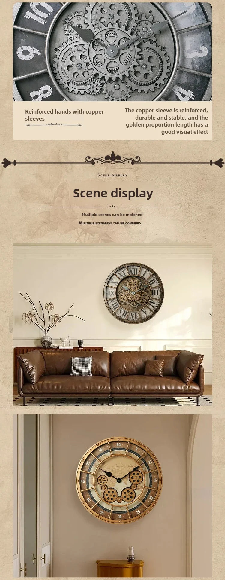 Retro Industrial Roman Wall Clock  Gear Rotation Clock Living Room Decorative Wall Clock Stylish Silent Wall Clock Quartz Clock    Home Decor Supply | Online Retail | ShoreShopper.com