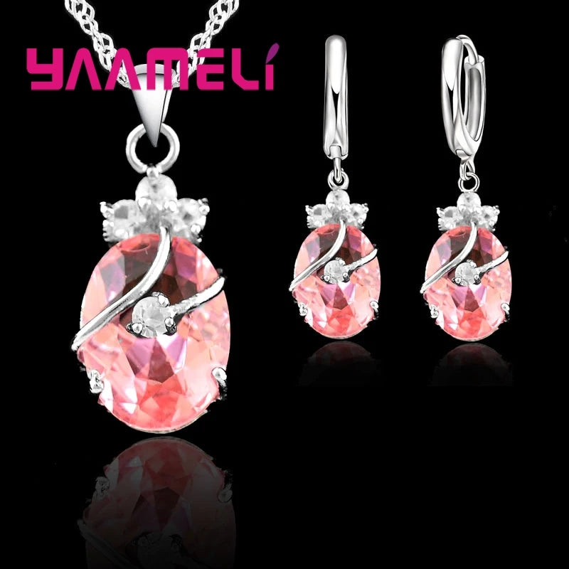 New Fashion Vintage Jewelry Sets For Women 925 Sterling Silver Crystal Stone Pendant Charms Wedding Necklace Hoop Earrings    Home Decor Supply | Online Retail | ShoreShopper.com