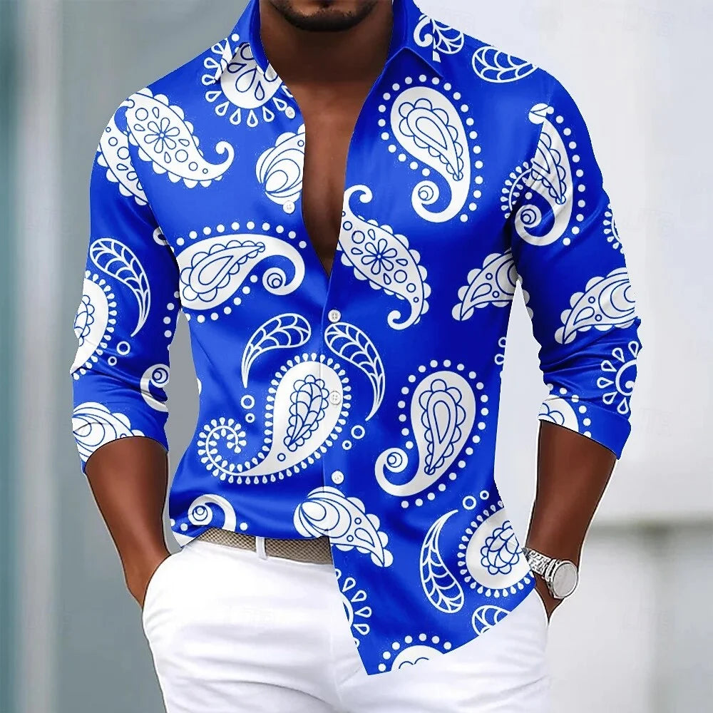 Men's Paisley Floral Print Shirt Fashionable Retro Casual Comfortable Soft Top for Social Party Holiday Clothing    Home Decor Supply | Online Retail | ShoreShopper.com