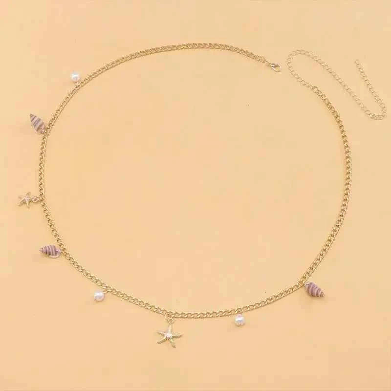1Pc Boho Beach Shells Waist Chain Women's Starfish Pearl Tassel Pendant Belt Vacation Style Versatile Match Gift Accessories
