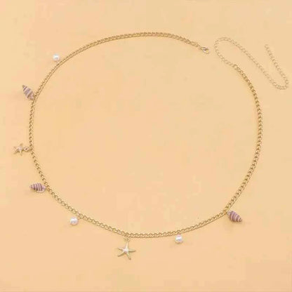 1Pc Boho Beach Shells Waist Chain Women's Starfish Pearl Tassel Pendant Belt Vacation Style Versatile Match Gift Accessories
