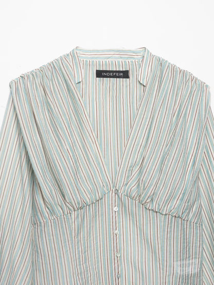 Women Sexy Shirts Spring Summer New Female V-Neck Long Sleeve Shirt Waist-Cinching Striped Tops Lady Chic Casual Holiday Blouses    Your Coastal Marketplace | Shoreshopper.com