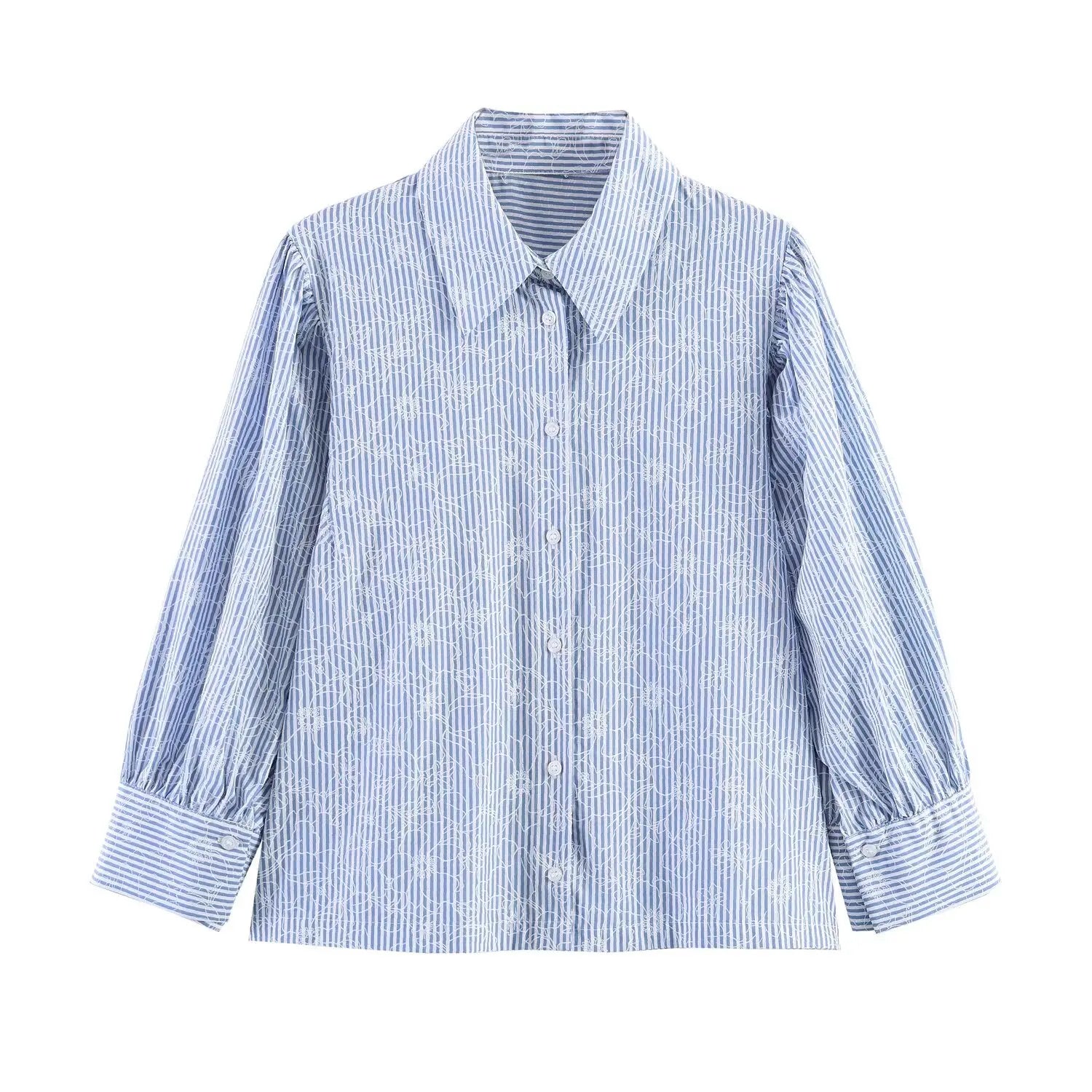 Women's Shirts Spring Summer  Female Lapel Print Striped Shirt Lady Elegant Blouses Casual Temperament Chic Ladies Tops Mujer    Your Coastal Marketplace | Shoreshopper.com