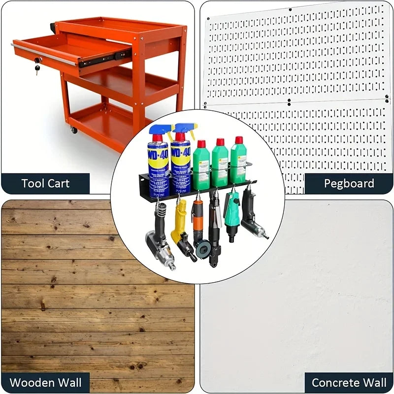 Pneumatic Tool Holder and Aerosol Rack Combo, Wall Mounted Metal Spray Can Bottle Holder Air Tool Organizer Rack for Garages - ShoreCo.Shop