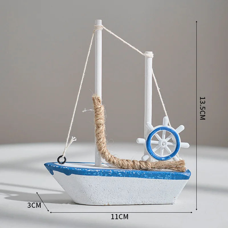 1pc Mini Mediterranean Style Marine Nautical Wooden Blue Sailing Boat Ship Wood Crafts Ornaments Party Room Home Decoration    Your Coastal Marketplace | Shoreshopper.com