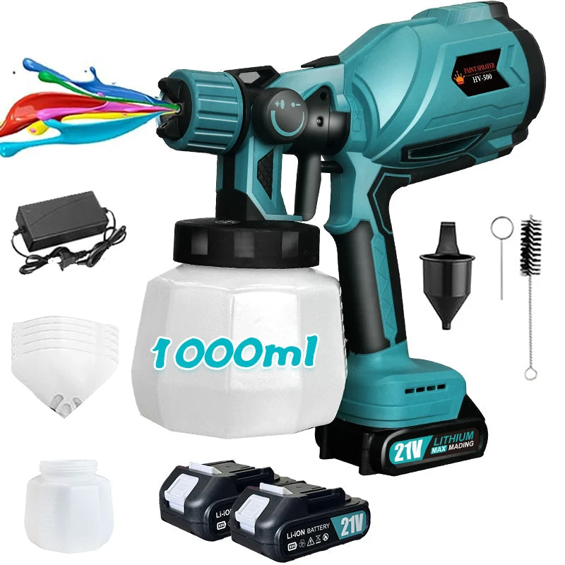 1000ML Electric Spray Gun Cordless Paint Sprayer Auto Furniture Steel Coating Airbrush Compatible For 21V Battery    Home Decor Supply | Online Retail | ShoreShopper.com