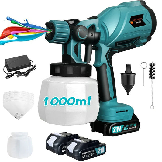 1000ML Electric Spray Gun Cordless Paint Sprayer Auto Furniture Steel Coating Airbrush Compatible For 21V Battery    Home Decor Supply | Online Retail | ShoreShopper.com