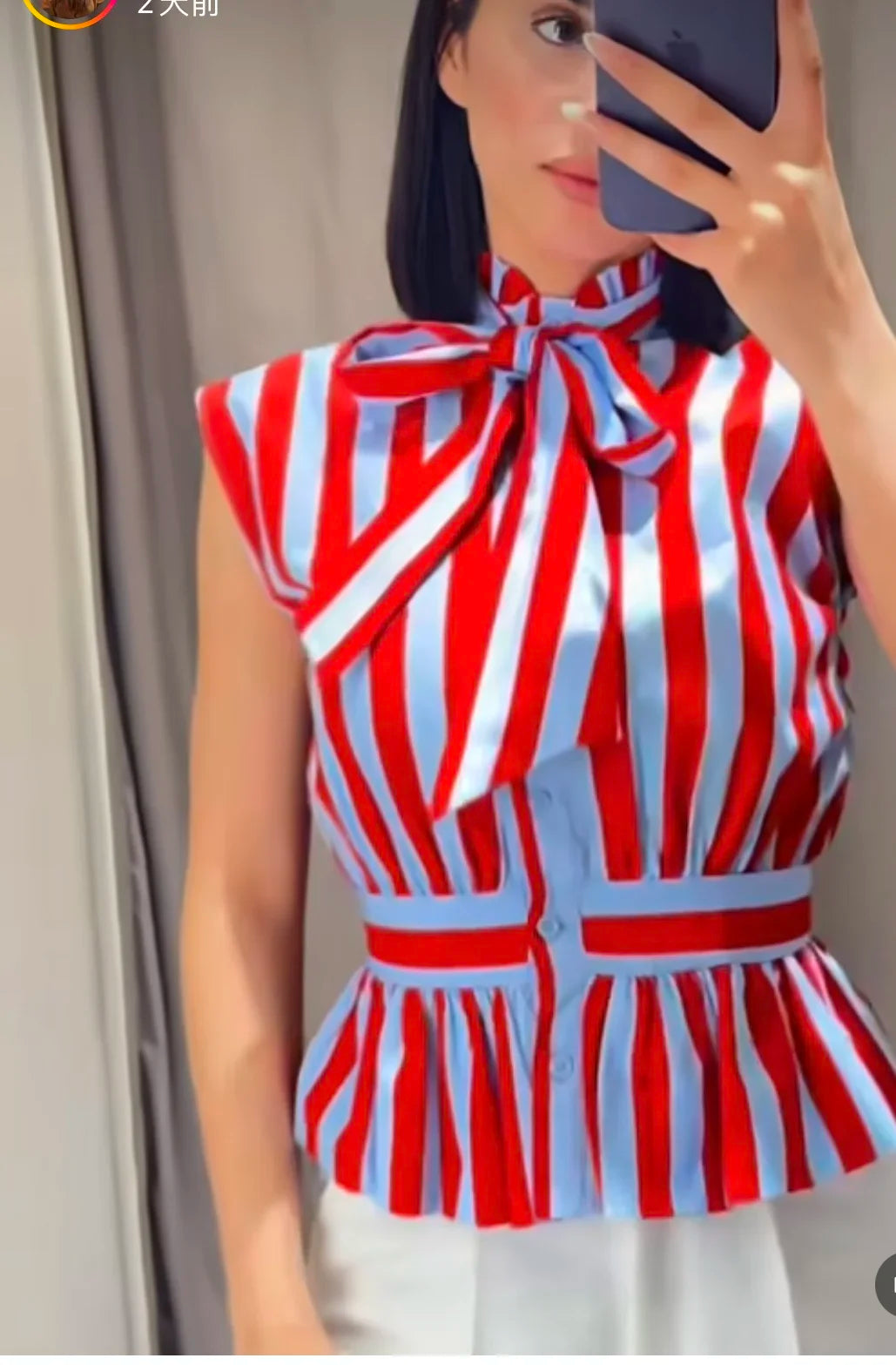 Women's Shirt 2026 Summer New Style Striped Sleeveless Waist-Fitted Shirt with Bow Decoration Romantic Style Personality Fashion    Your Coastal Marketplace | Shoreshopper.com