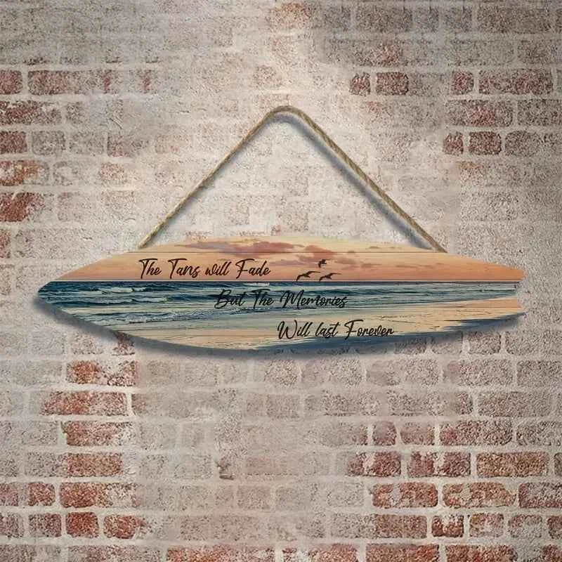 Beach Style Surfboard Wall Decor - Tropical Seascape Art on Wood-Like Material - Lightfast Design for Indoor/Outdoor Use