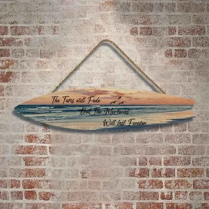 Beach Style Surfboard Wall Decor - Tropical Seascape Art on Wood-Like Material - Lightfast Design for Indoor/Outdoor Use