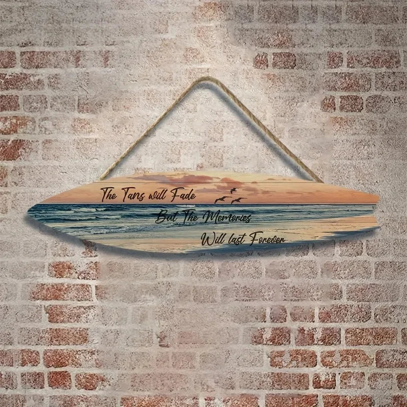 Beach Style Surfboard Wall Decor - Tropical Seascape Art on Wood-Like Material - Lightfast Design for Indoor/Outdoor Use    Your Coastal Marketplace | Shoreshopper.com