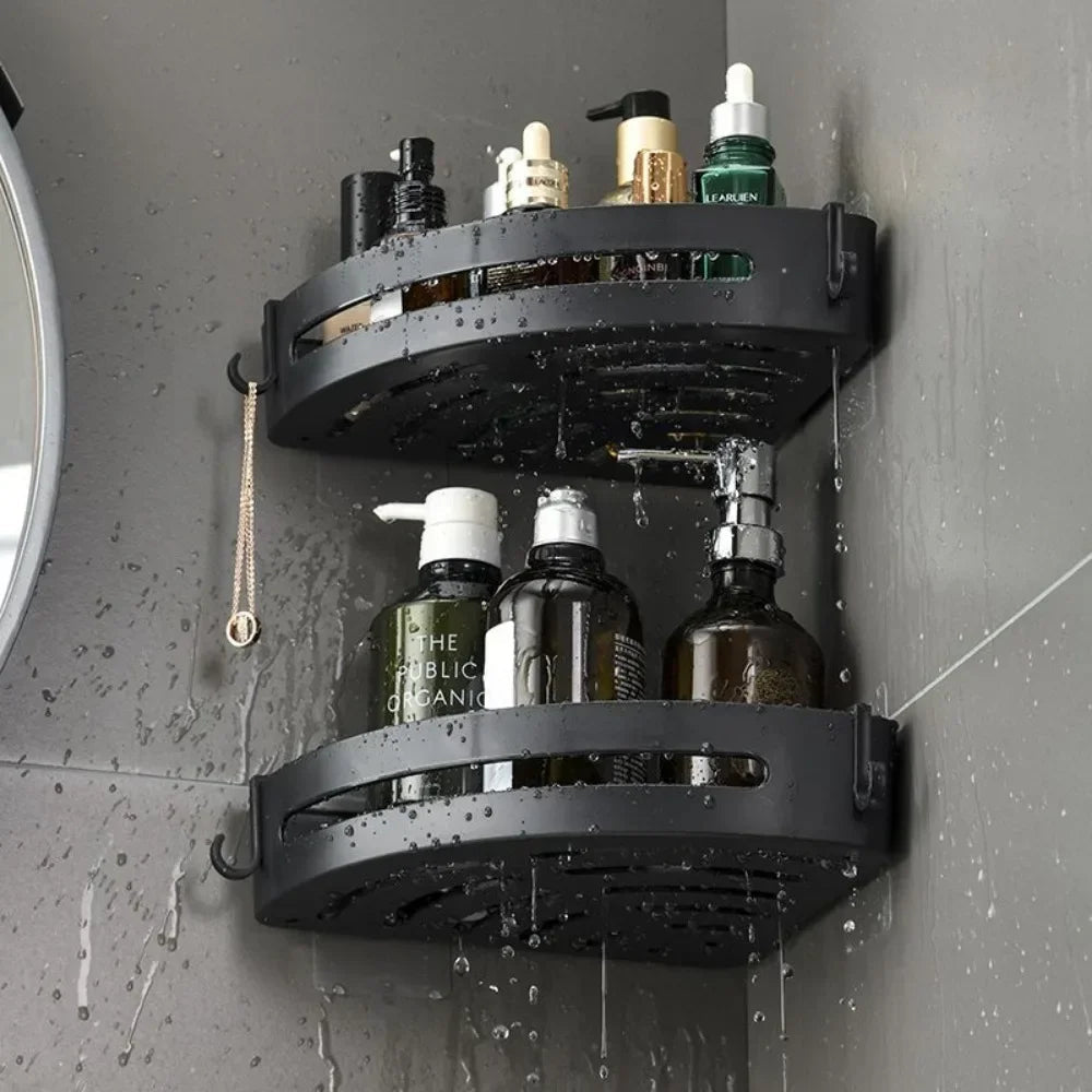 Bathroom Shelves Organizer No Punching Required Kitchen Corner Shelf Racks Shampoo Makeup Storage Holder Shower Towel Caddy Rack    Home Decor Supply | Online Retail | ShoreShopper.com