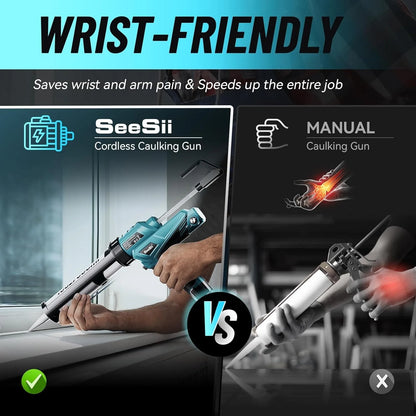 SEESII 6 Speeds Cordless Electric Glue Gun Glass Glue Caulking Gun Doors and Windows Electric Sewing Glue Tool With LED Light - ShoreCo.Shop