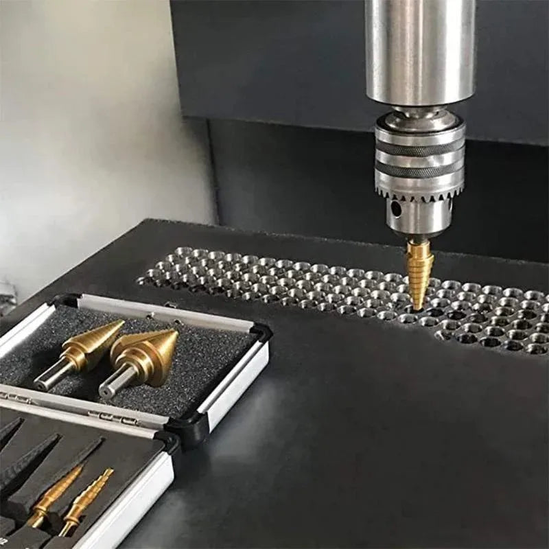 Step Drill Bit Set 5-Piece Titanium-Coated High Speed Steel with Automatic Center Punch for Drilling Sheet Metal Step Drill Bit    Home Decor Supply | Online Retail | ShoreShopper.com