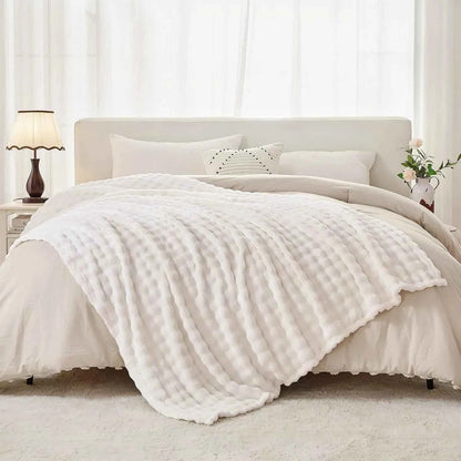 3D Bubble White Plush Blanket Textured Flannel Fleece Soft Warm Cozy Couch Throw Blanket Gift Plaid - Soft Throw Blankets