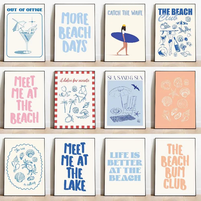 Seashells Meet Me At The Beach Poster Summer Sea Bikini Coastal Quotes Canvas Painting Trendy Wall Art Room Home Decor    Your Coastal Marketplace | Shoreshopper.com