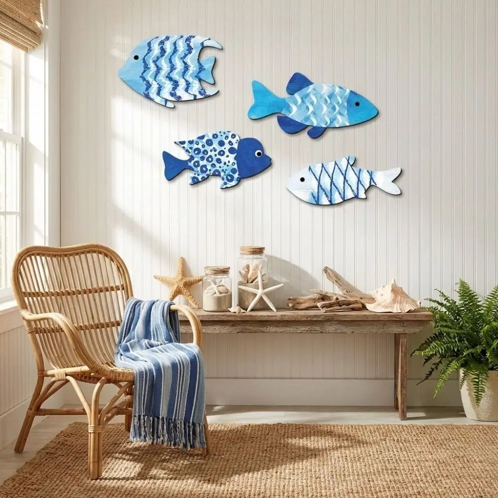 Marine Style Wooden Fish Wall Decor Ocean Theme School of Fish Fish Hanging Decor Handcrafted Rustic Carving Fish Pendant    Your Coastal Marketplace | Shoreshopper.com
