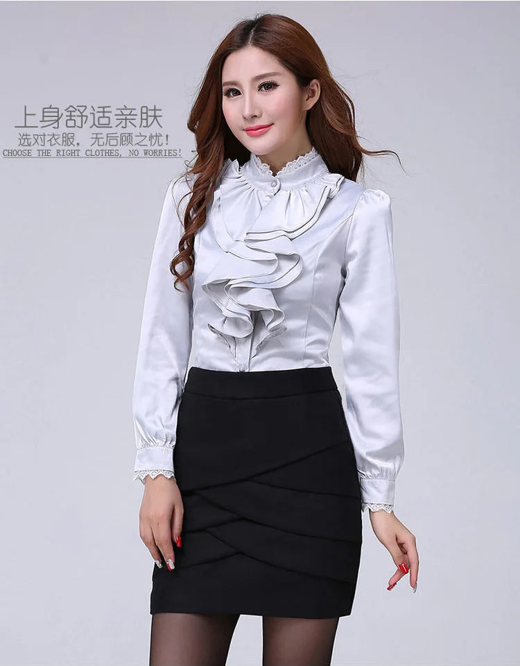 Women Shirts Long Sleeve   Spring Autumn Button Up Tops Fashion Lady Stand Collar Shirt Solid Color Female Elegant Blouses    Your Coastal Marketplace | Shoreshopper.com