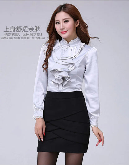 Women Shirts Long Sleeve   Spring Autumn Button Up Tops Fashion Lady Stand Collar Shirt Solid Color Female Elegant Blouses    Your Coastal Marketplace | Shoreshopper.com