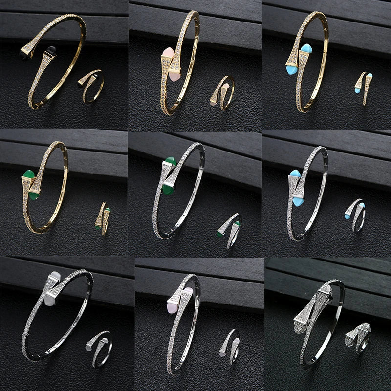 New jerseis Women's Fashion 2 Pcs Bracelet & Ring Set مجموعات المجوهرات Resin Simple Design Gold Open Cuff Bangle Jewelry Set    Home Decor Supply | Online Retail | ShoreShopper.com