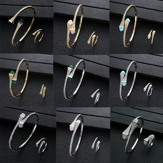New jerseis Women's Fashion 2 Pcs Bracelet & Ring Set مجموعات المجوهرات Resin Simple Design Gold Open Cuff Bangle Jewelry Set    Home Decor Supply | Online Retail | ShoreShopper.com