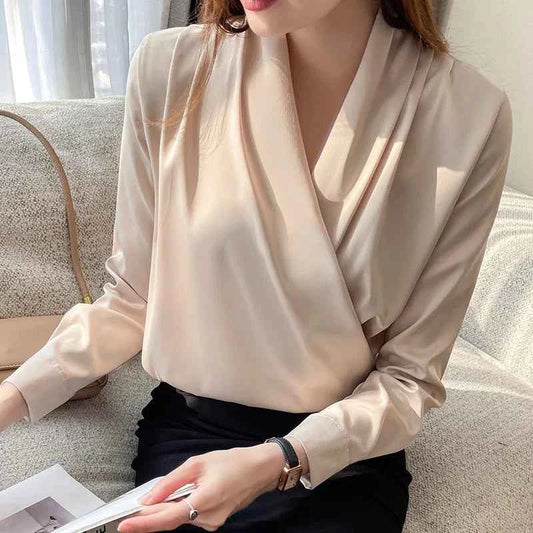 Women's Shirt, New 2026 Spring & Autumn Style, Cross V-Neck Long Sleeve Versatile Top