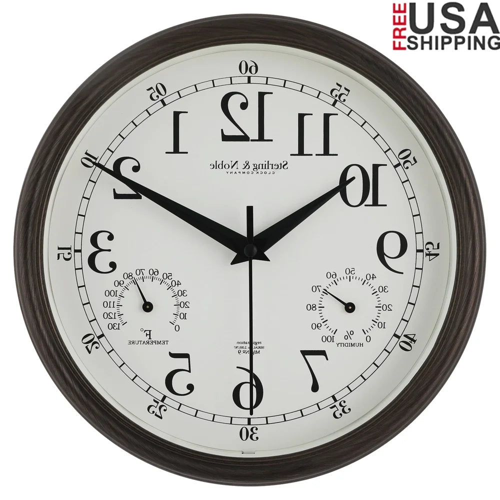8.75 Inch Antique Bronze Indoor Outdoor Wall Clock with Thermometer Hygrometer Lightweight Durable Quartz Movement Analog Clock    Home Decor Supply | Online Retail | ShoreShopper.com