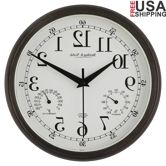 8.75 Inch Antique Bronze Indoor Outdoor Wall Clock with Thermometer Hygrometer Lightweight Durable Quartz Movement Analog Clock    Home Decor Supply | Online Retail | ShoreShopper.com