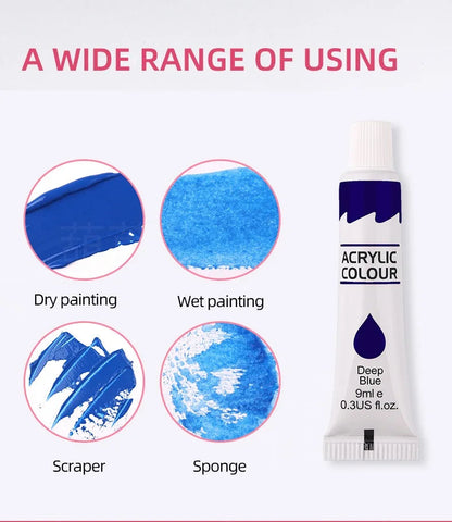 12 Color Acrylic Paint Set 9ml Tubes Waterproof Art Supplies for Beginner Artists DIY Painting on Canvas Wall Art Craft Projects    Home Decor Supply | Online Retail | ShoreShopper.com