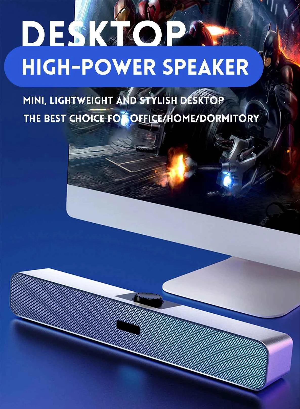 B Computer Speakers with 3.5 mm Aux, Small PC Speakers Powered by USB, USB Soundbar for Monitor，Wired USB Desktop Speaker,