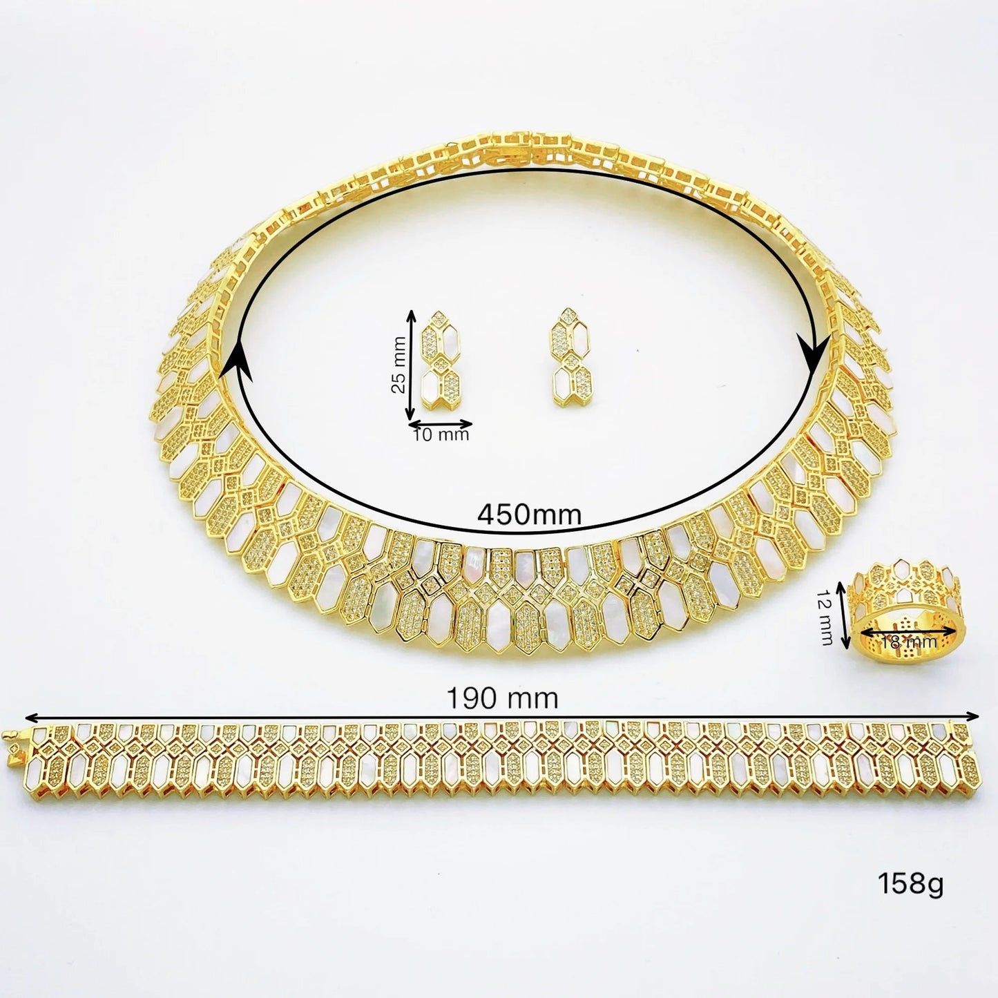 HOT  Jewelry Sets For Woman Wedding Parties Jewellery Necklace Earrings Rings Bracelets For Gift Plating18k With CZ White shell    Home Decor Supply | Online Retail | ShoreShopper.com