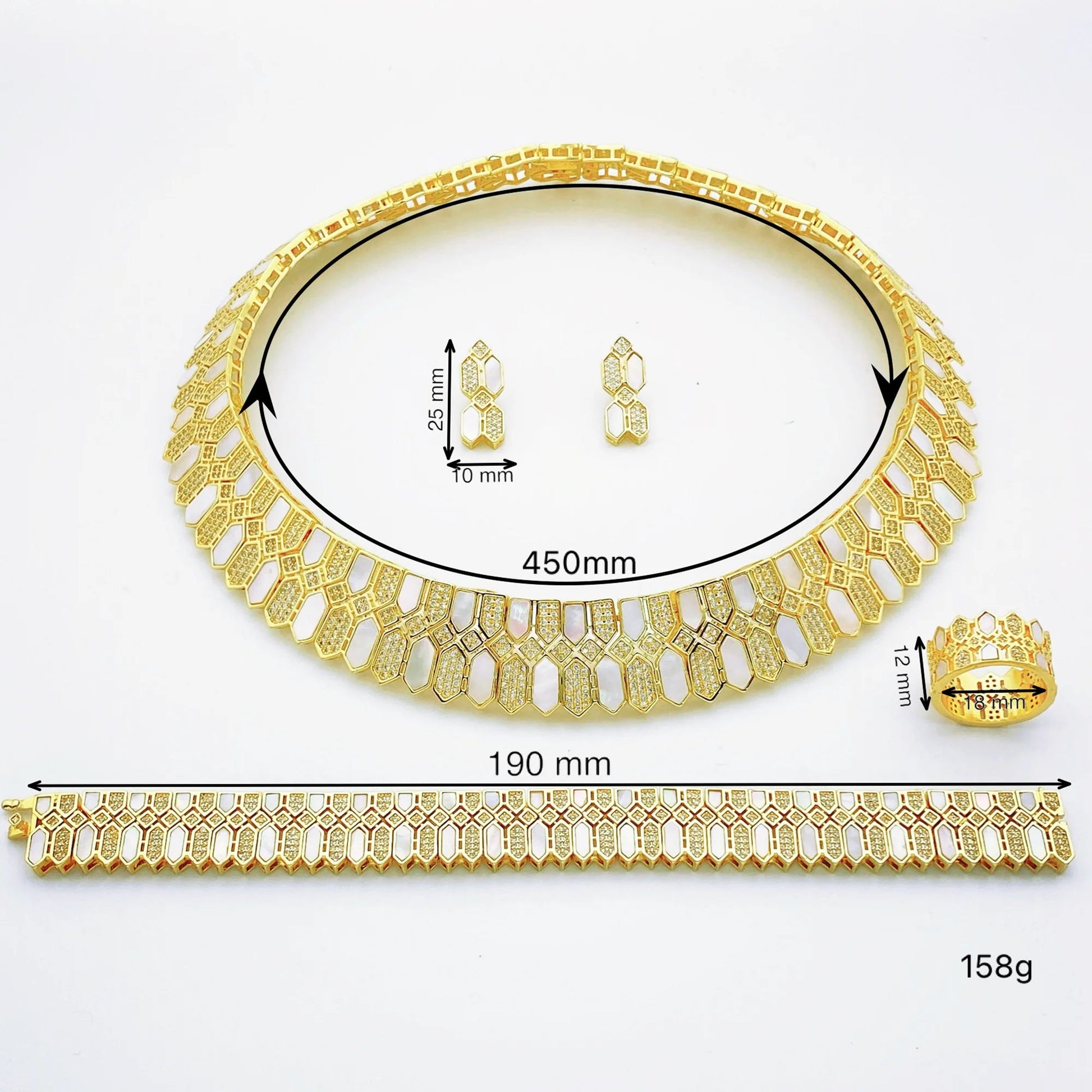 HOT  Jewelry Sets For Woman Wedding Parties Jewellery Necklace Earrings Rings Bracelets For Gift Plating18k With CZ White shell    Home Decor Supply | Online Retail | ShoreShopper.com