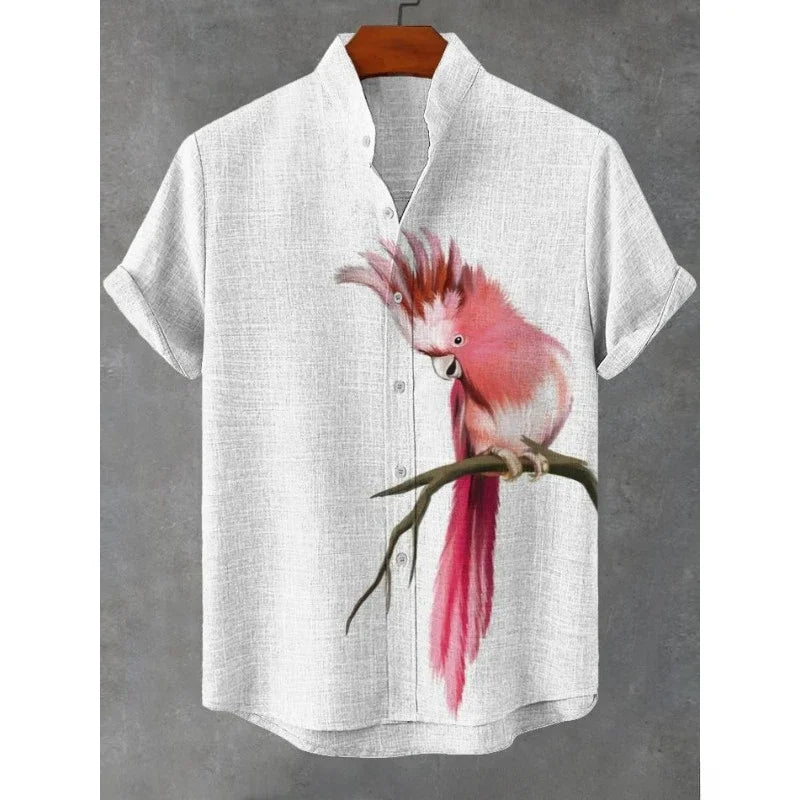Men's Japanese Parrot Sakura Art Print Casual Shirt Men Blouses Summer Stand Collar Shirts Hawaiian Top Streetwear    Home Decor Supply | Online Retail | ShoreShopper.com